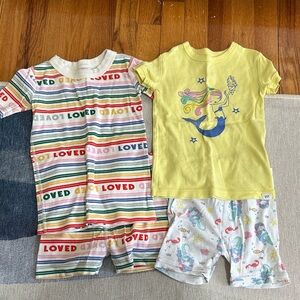 GAP Yellow Mermaid Short Pajama Set with Multicolor Loved Stripe Set